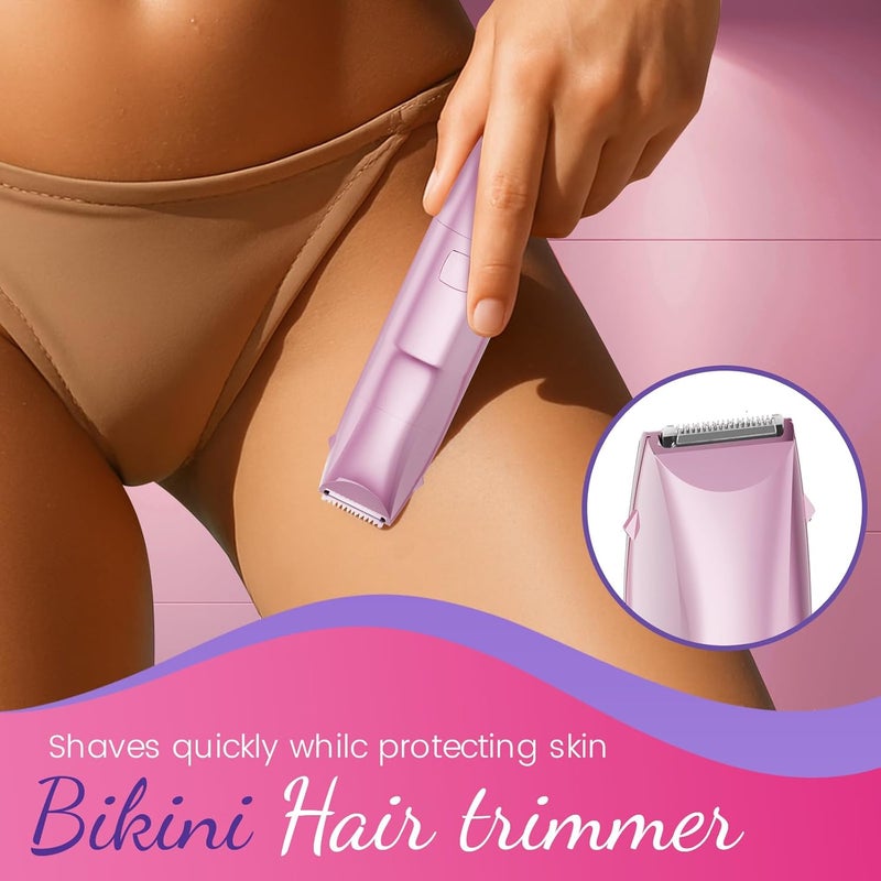 pritech Bikini Trimmer for Women 2 in 1 Electric Razor for Women Face - Wet and Dry Electric Lady Shaver, Smooth Facial Hair Remover and Body Hair Trimmer for Bikini Leg Underarm Face Private Area, Pink - Image 3